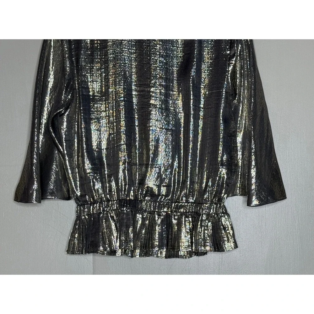 Ramy Brook Metallic Silk Flutter Sleeve Peplum Blouse M